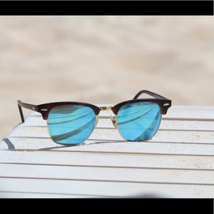 Blue Mirrored Clubmaster Ray Bans